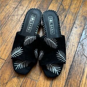 Sol Sana Black Embroidered Slide Sandals